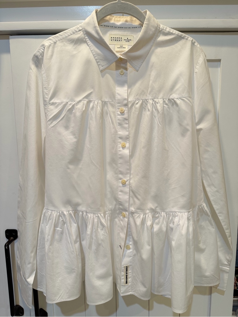 Kate Spade Of New York  BROOME STREET White Peplum Blouse  Size L ✨PRISTINE✨